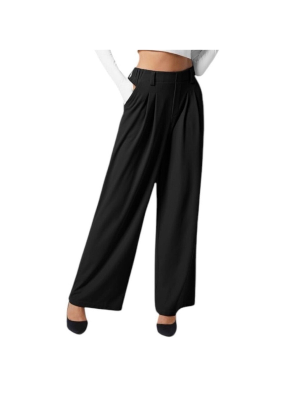 M(Tall) Halara High Waisted Plicated Side Pocket Wide Leg Waffle Work Pants